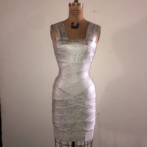Silver White Leather Bandage Bodycon Dress - similar to Herve Leger